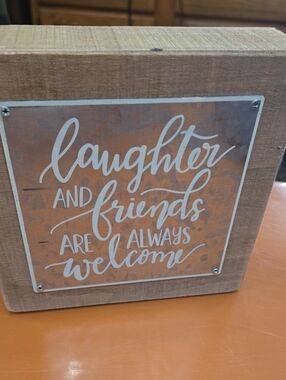 Designs By Kathy Wood Block Sign "Laughter and Friends" - Rustic Accent